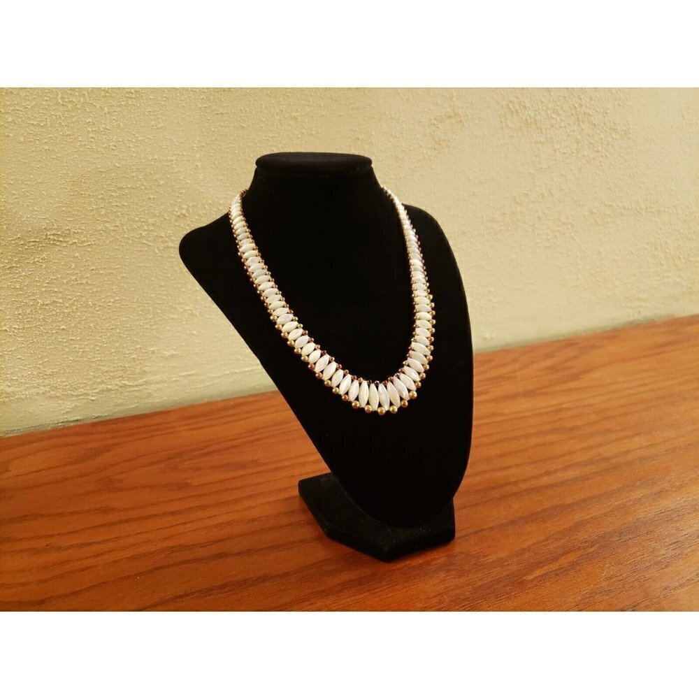 Mid Century Polished Mother of Pearl Shell Necklace Gold Tone 18” Coastal Beach